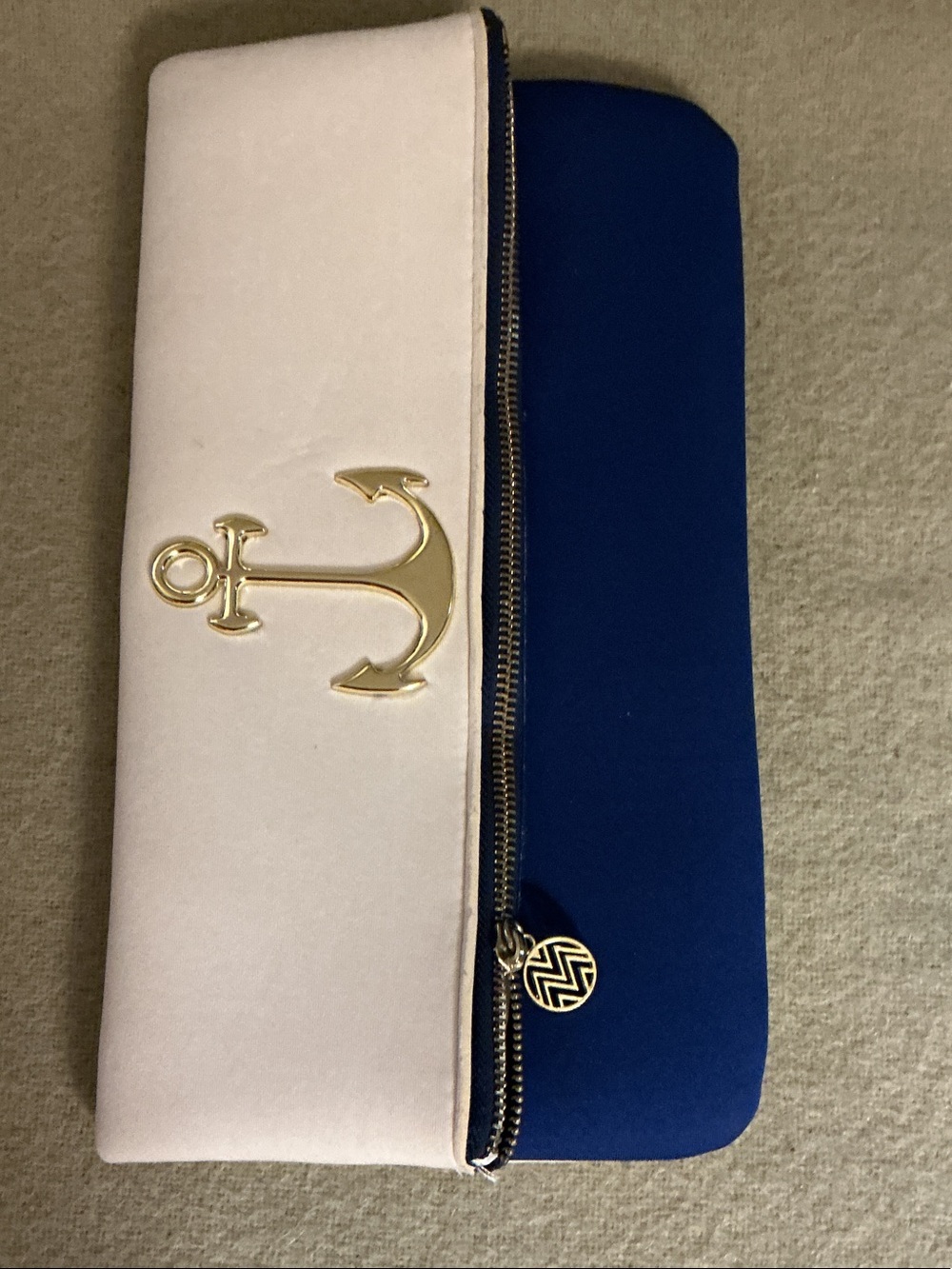 Macbeth Collection by Margaret Josephs Navy and White Anchor Zip Cosmetic Pouch